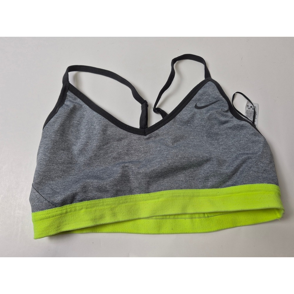 Nike Womens Grey Neon green Mesh Back Adjustable Strap Sports Bra 620273-064 M